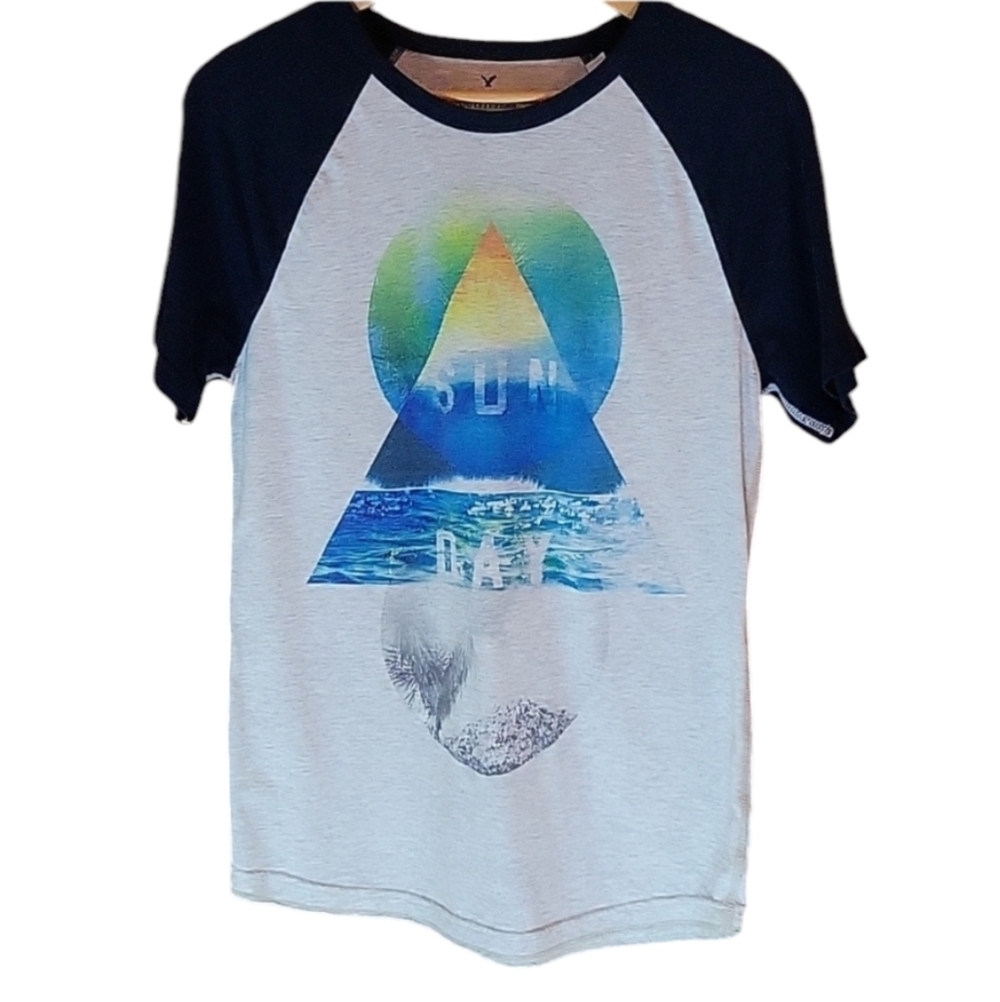 American Eagle Outfitters Raglan Short Sleeve Crew Neck Gray Blue, X-Small